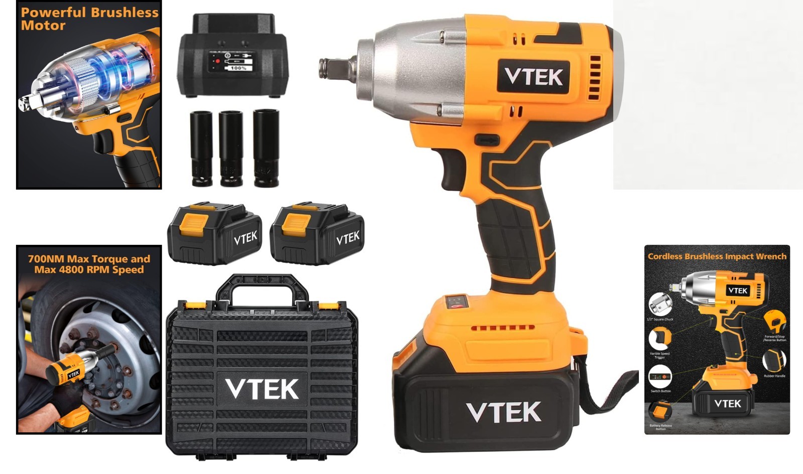 High Torque 1/2 Inch Cordless Impact Wrench – 515 ft-lbs Max Torque Performance