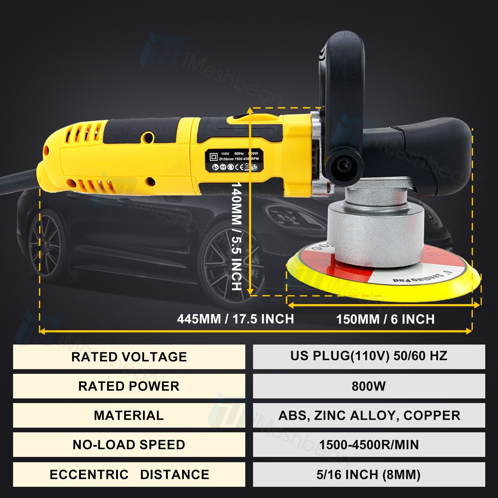 Dual Action Car Polisher Buffer 6&Prime; Random Orbital Polishing Machine Polish Pads
