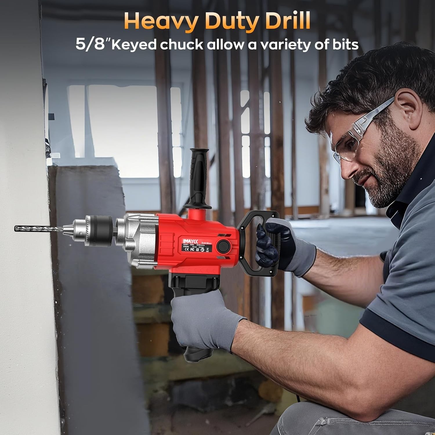 2500W 15A Drill Mixer, Variable Speed Corded Cement Mixer,5/8&Prime; Heavy Duty Drill