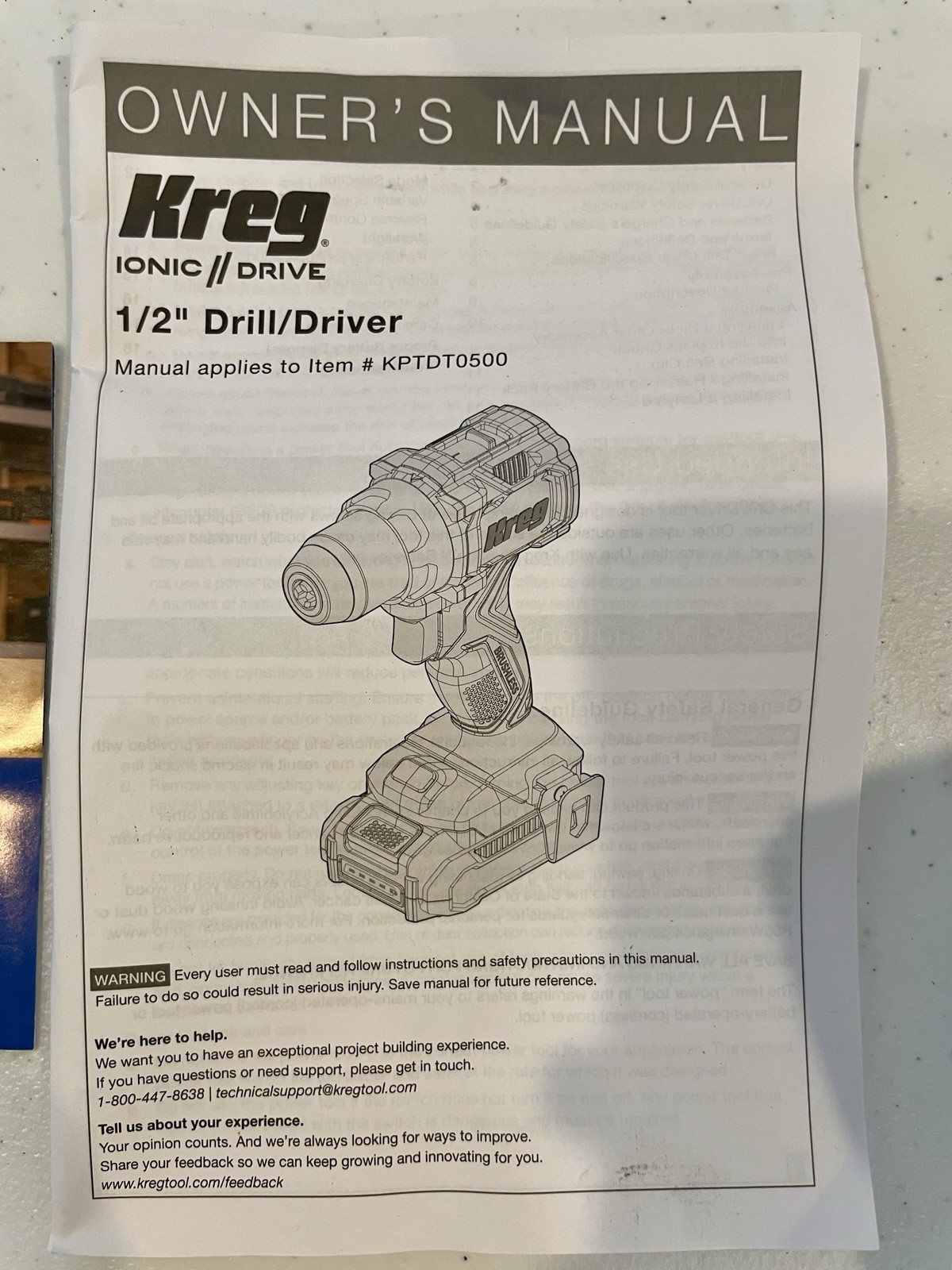 Kreg 20V Ionic Drive 1/2&Prime; Compact Drill, 20V Blue Ion Charger & 2Ah Battery Pack