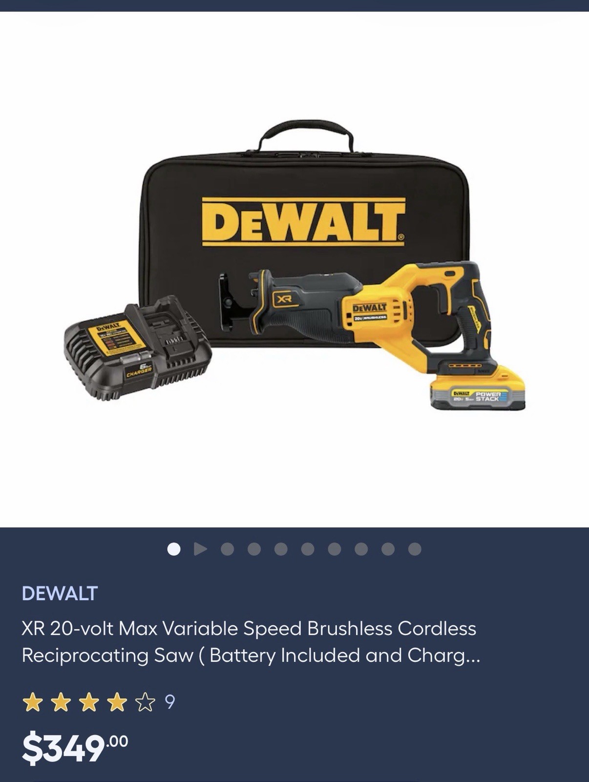 DEWALT XR 20V MAX Brushless Cordless Recip Saw Kit w 1.7Ah Battery Case
