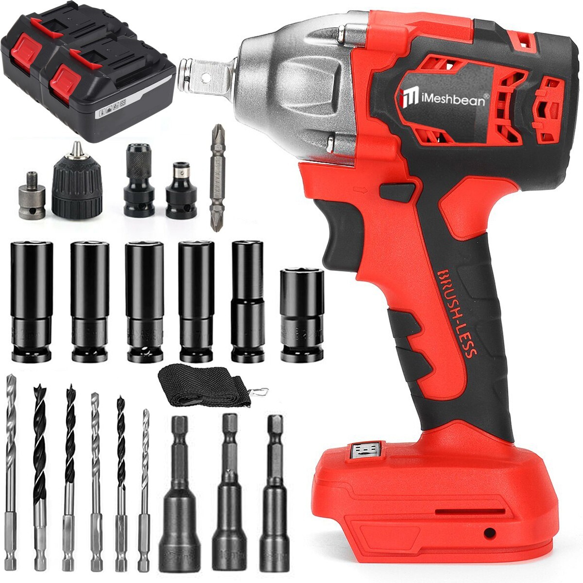 600Nm Cordless Electric Impact Wrench Gun Power Drill Kit 1/2 » Driver 2 Battery