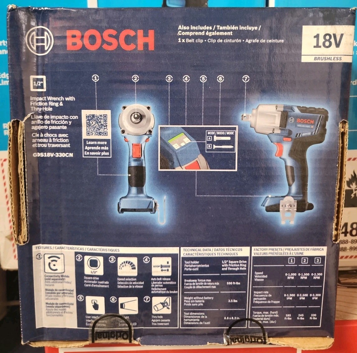 Bosch 18V Brushless Impact Wrench 1/2&Prime; Square Drive – GDS18V-330CN – TOOL ONLY