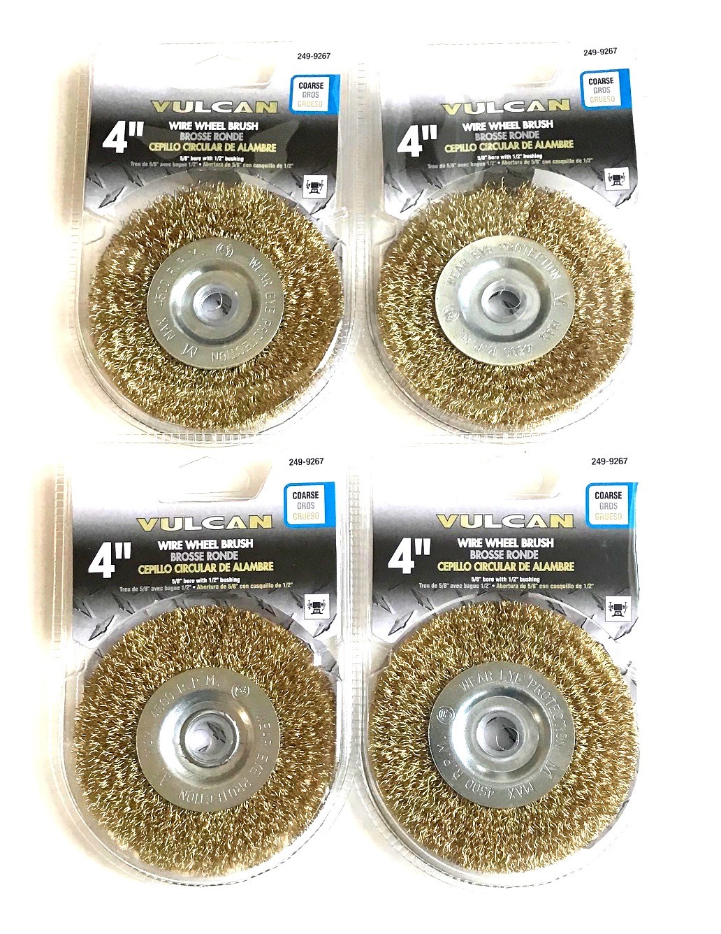 4 VULCAN 4&Prime; WIRE WHEEL BRUSH BRUSHES COARSE WHEELS FOR BENCH GRINDER 9267