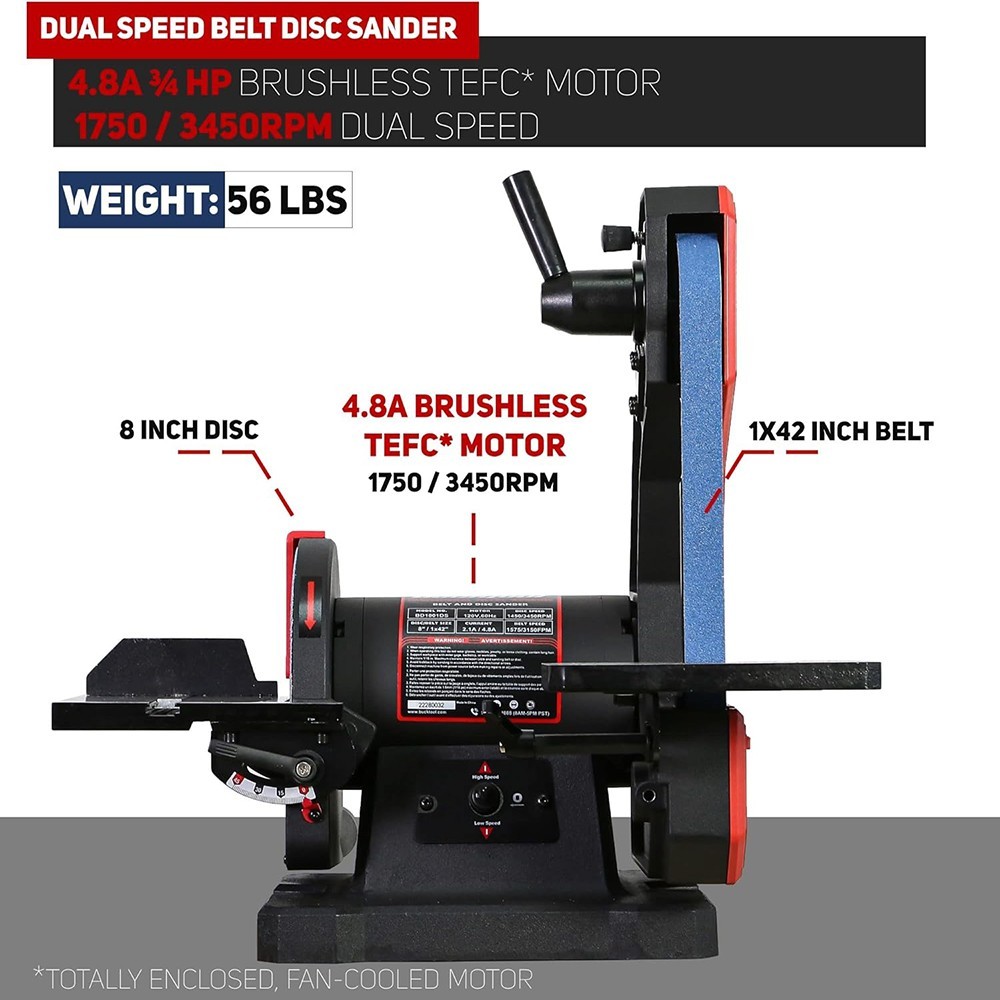 BUCKTOOL Dual-Speed 1″ x 42″ Belt Disc Sander Combo for Metalworking
