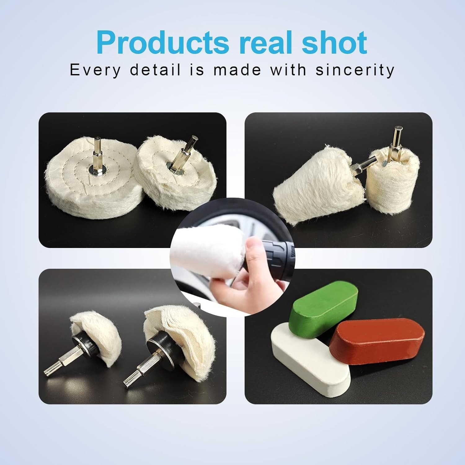 Drill Buffing Wheels Kit with Polishing Compounds for Metal Jewelry Wood Ceramic