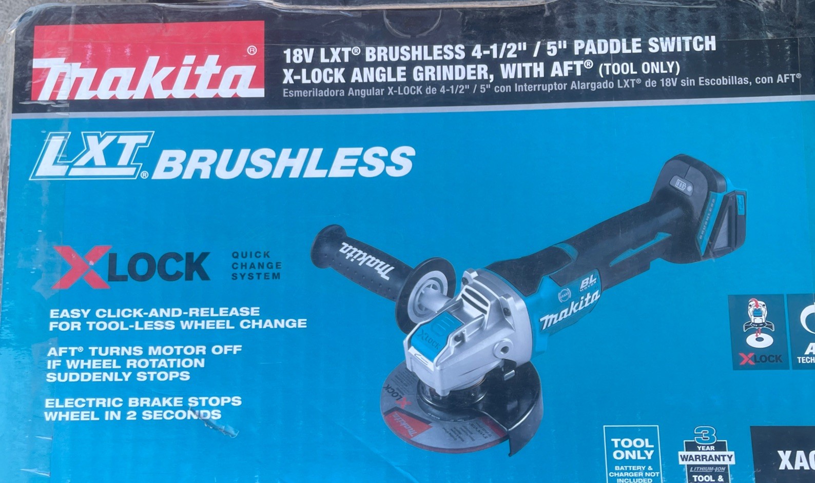 Makita XLock 18volt LXT Brushless 4-1/2” /5” Paddle Switch X-Lock Angle Grinder