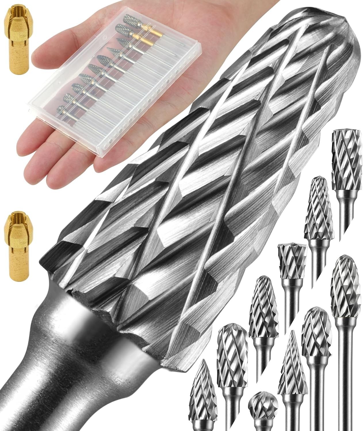 10 Pcs Carbide Burr Set 1/8&Prime; Shank for Dremel Rotary Tools Metal Wood Engraving