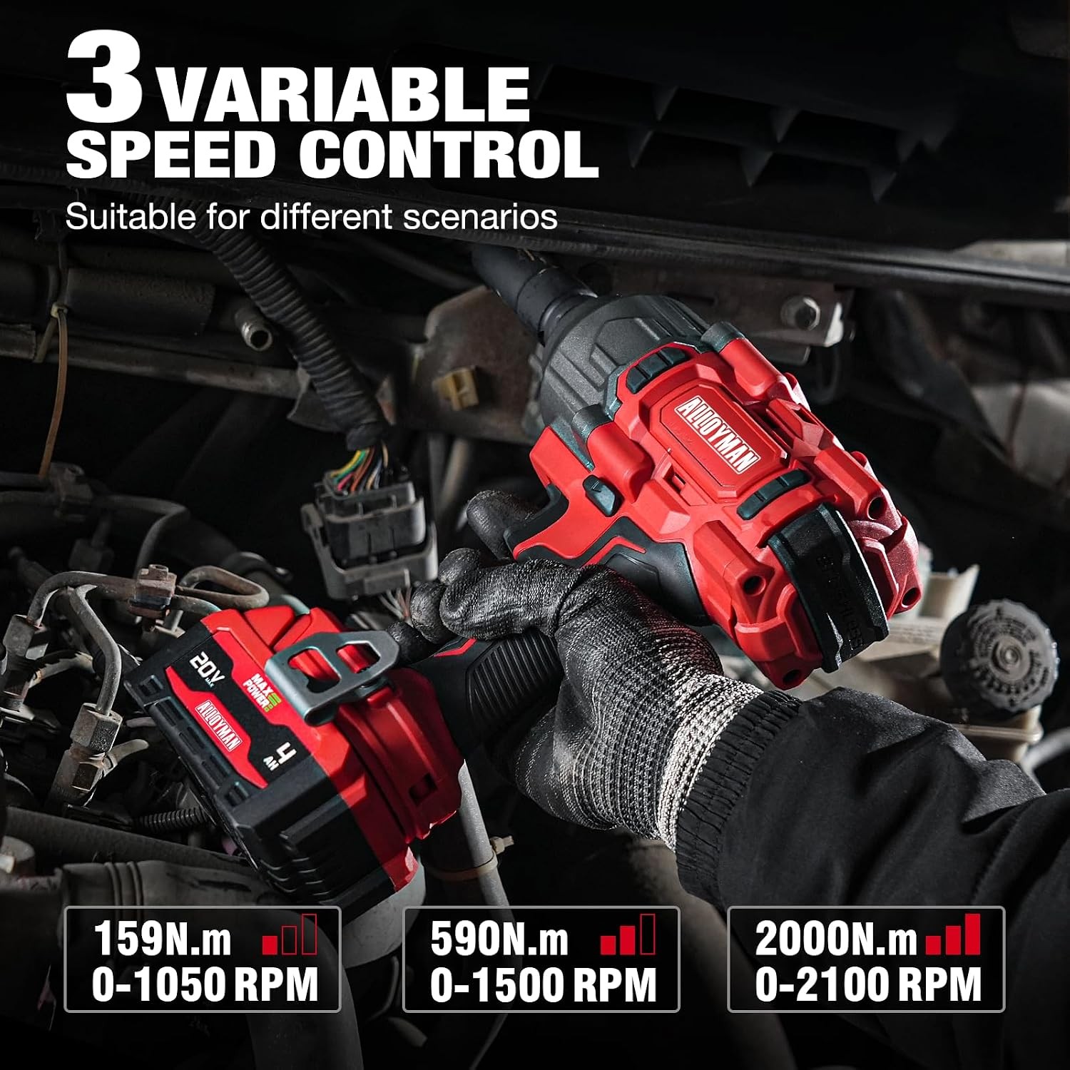 Cordless Impact Wrench 1500 FT-LBS(2000N.M) 1/2&Prime; High Torque | Brushless Impact