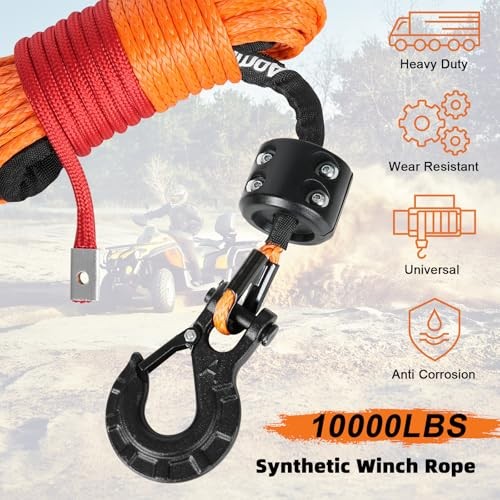 Synthetic Winch Rope,1/4&Prime; x 50 ft 10000Lbs Winch Rope Line, Synthetic Winch