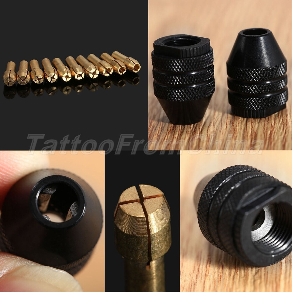 2Pcs 4.3mm Shank 0.5mm-3.2mm Brass Collet Chuck & M8 Keyless Chuck Rotary Tool