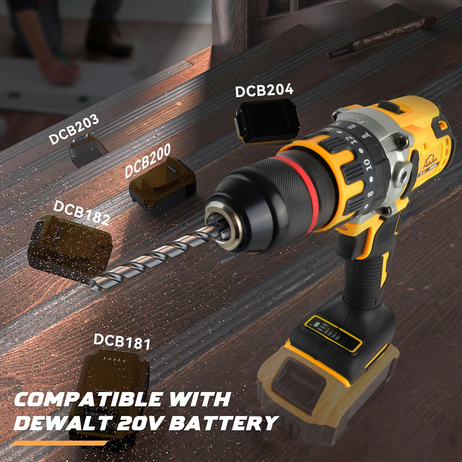 Cordless Drill Driver for Dewalt 20V Battery, Brushless 1/2&Prime; Compact Drill Tool