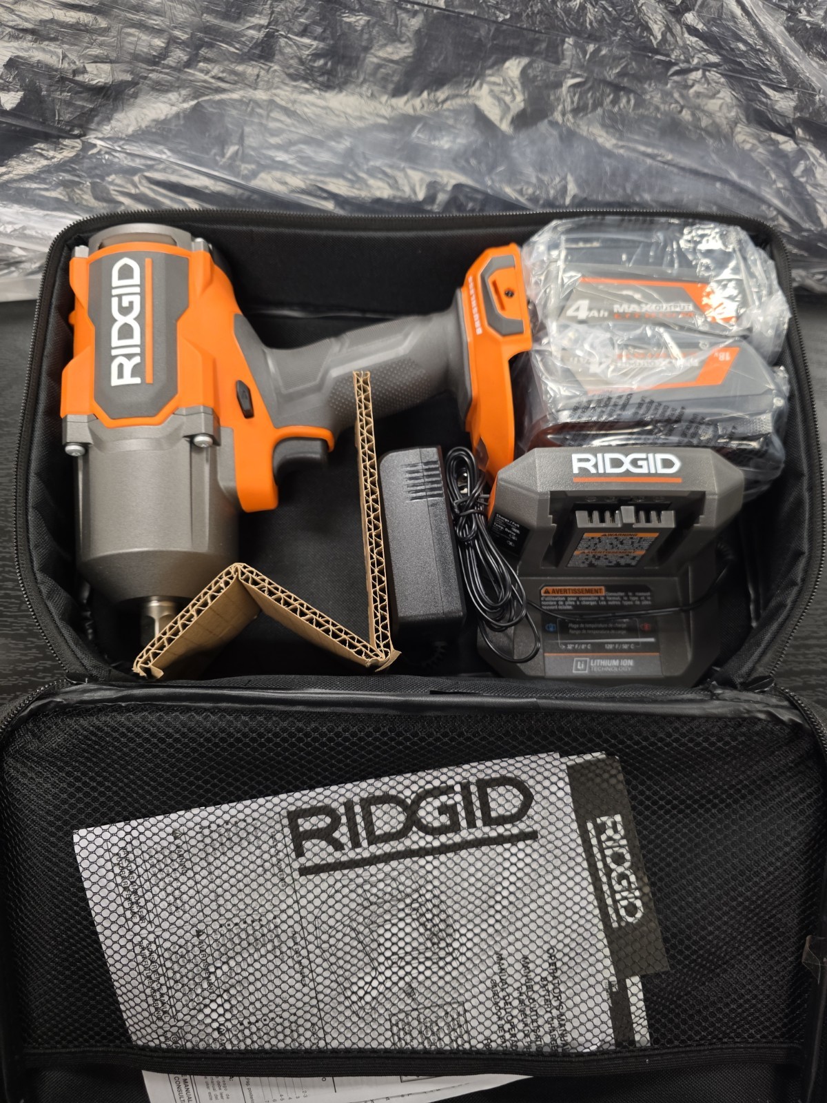 RIDGID 18V Brushless 4-Mode 1/2 in. High-Torque Impact Wrench Kit Two (2) 4.0