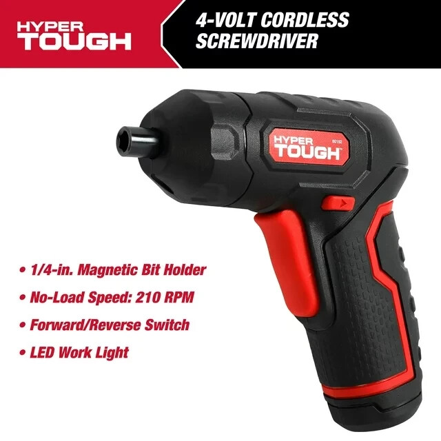 HYPER TOUGH 4-VOLT CORDLESS Lithium Built-in LED Angle-Grip SCREWDRIVER 210 RPM