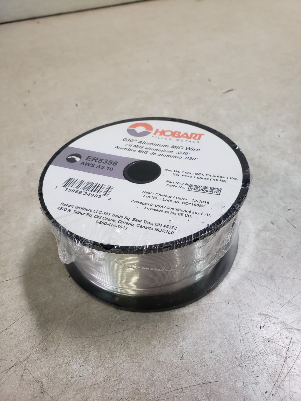 Hobart MIG Welding Wire ER5356 Aluminum, .030in., 1-Lb. Spool, H383806-R18