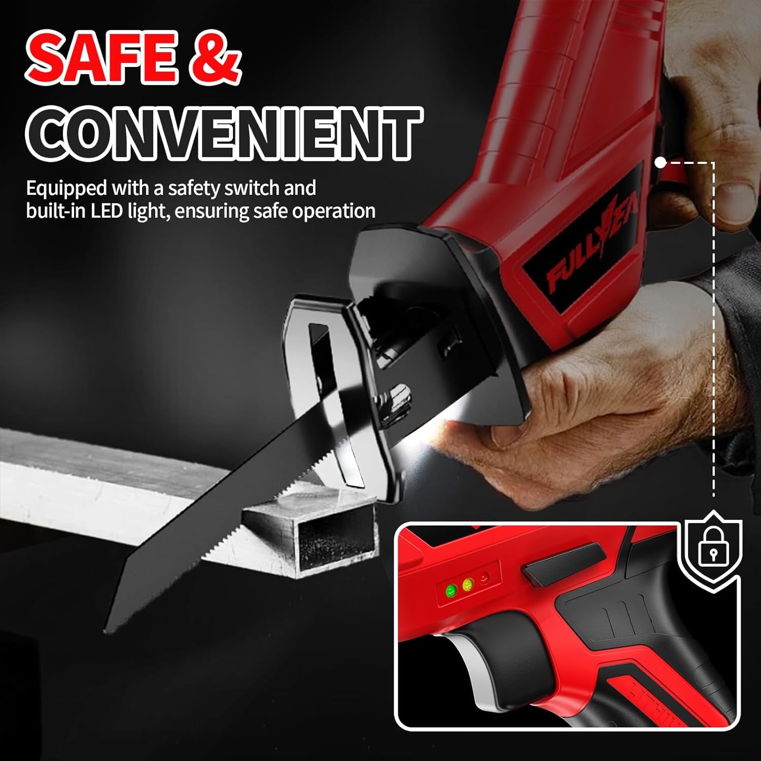 Cordless Reciprocating Saw 0-3500SPM 2x2000mAh Batteries 4 Blades Variable Speed