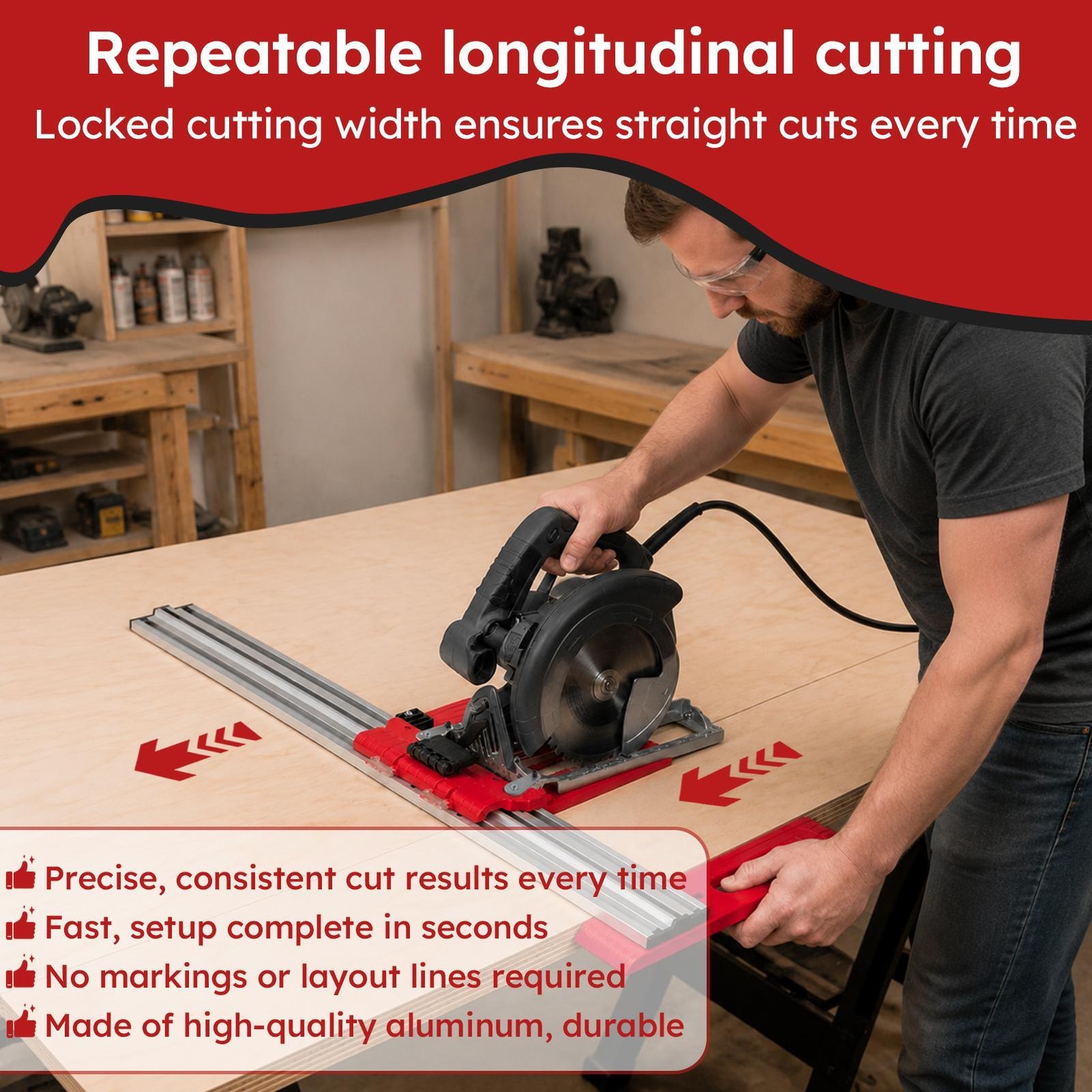Aluminum Alloy Circular Saw Guide Rail Cutting Width Up To 25 Inches.