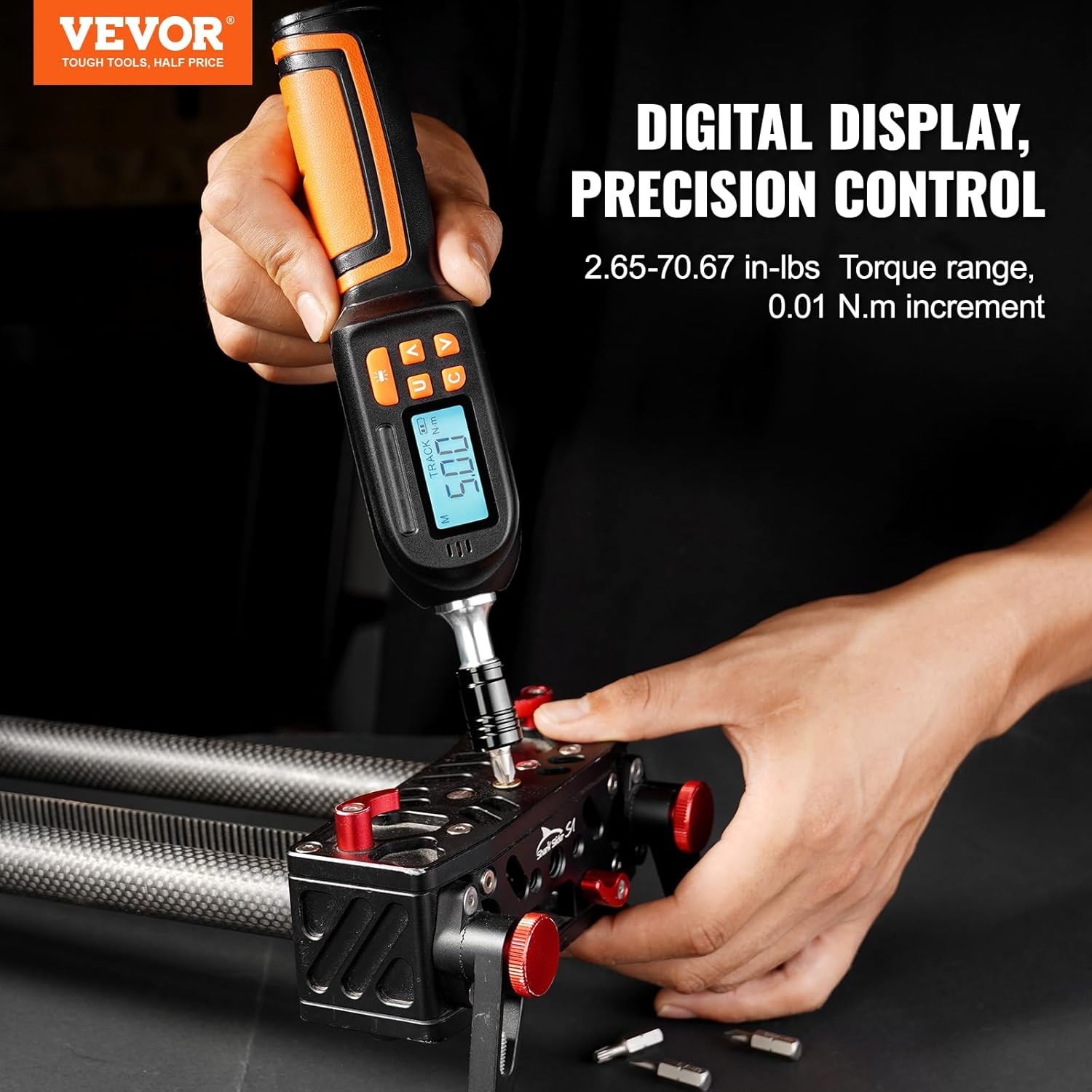 VEVOR Digital Torque Screwdriver, 1/4&Prime; Drive Ultra 2.65-70.67 in-lb, Black
