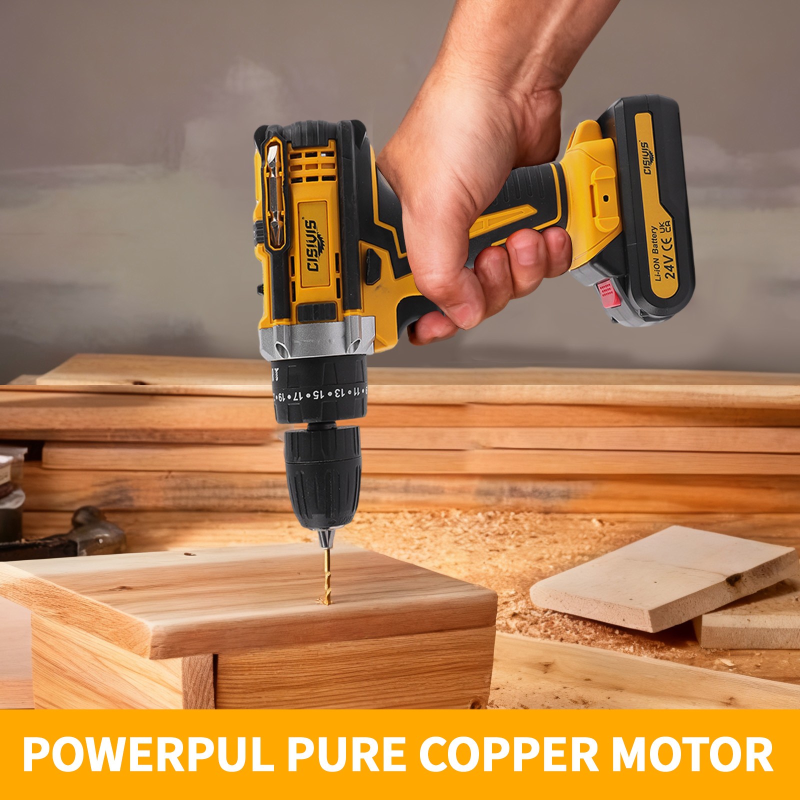 34Pcs 24V Cordless Electric Drill Kit 3/8 Inch Keyless Chuck Power Tool