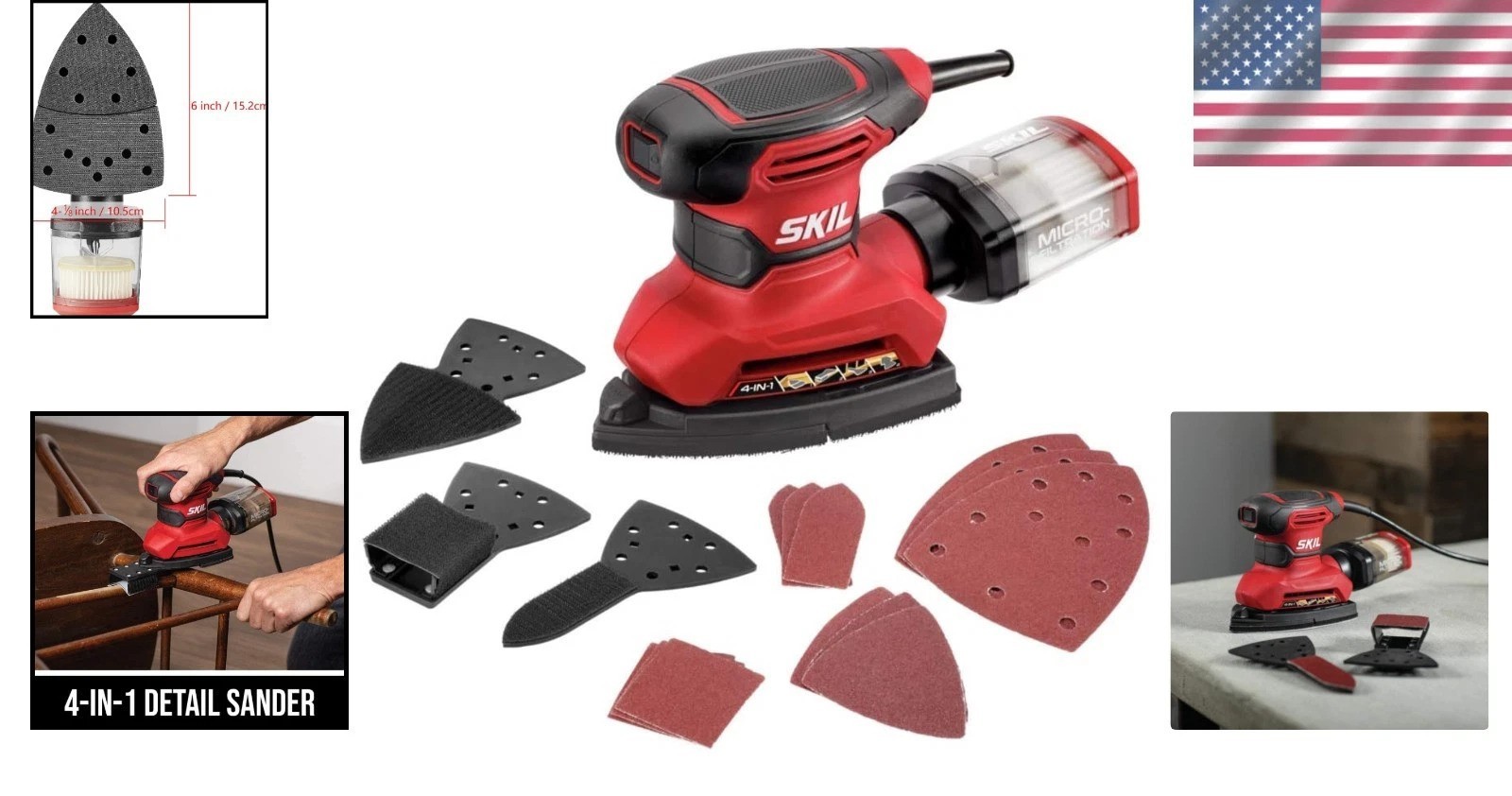 Pro Detail Sander, Corded Electric 120V, 1.2A, 3 Attachments, Dust Box
