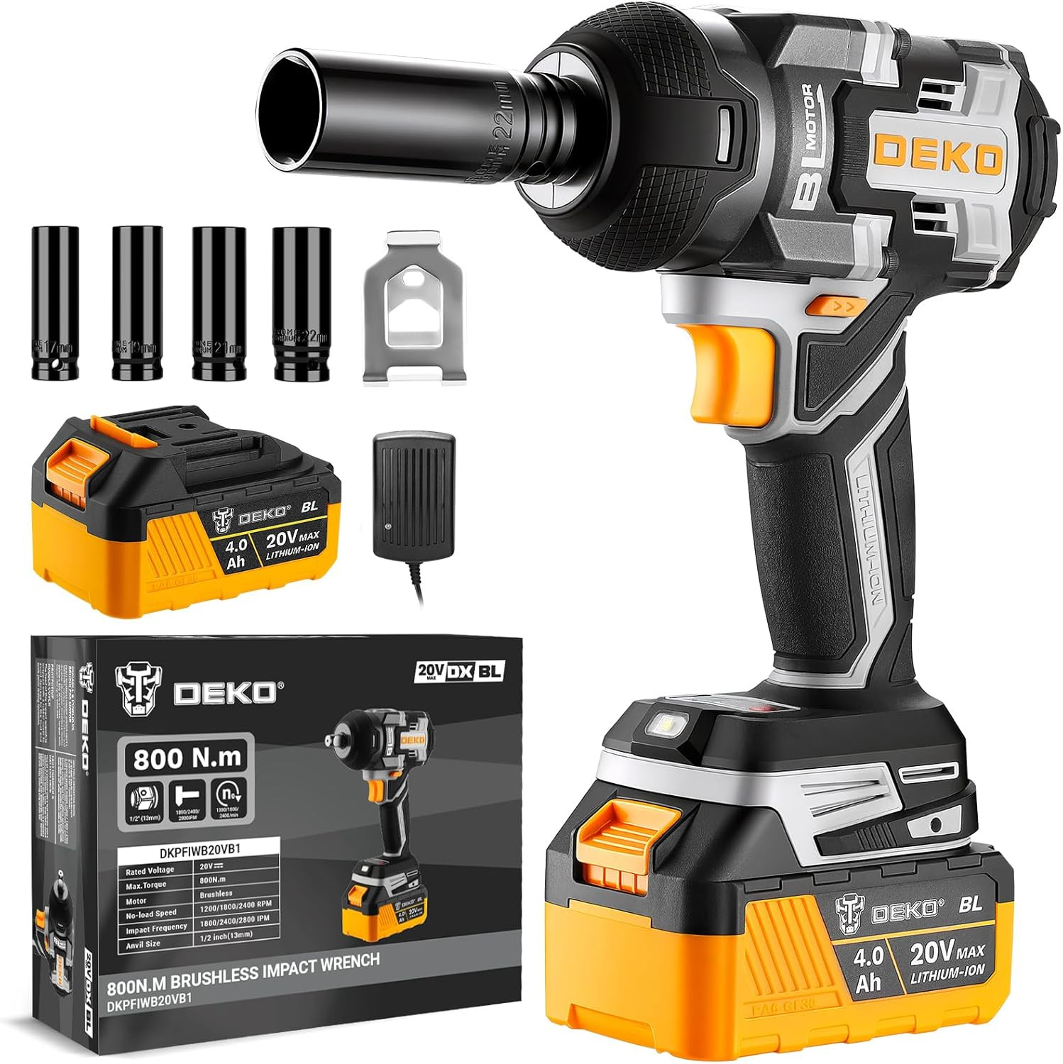 Cordless Impact Wrench: 590Ft-Lbs/800N.M Impact Gun, 1/2&Prime; Brushless Impact Wrenc