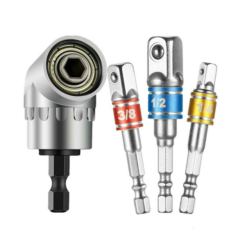 1/4&Prime; 3/8&Prime; 1/2&Prime; Hex Shank Adapter Extension Drill Bit Right Angle Screwdriver Set