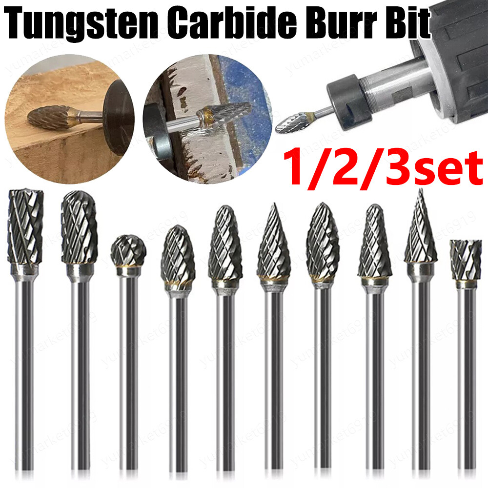 1-3set 1/8&Prime; Tungsten Carbide Rotary Cutting Carving Burr Bit Set for Dremel Tool