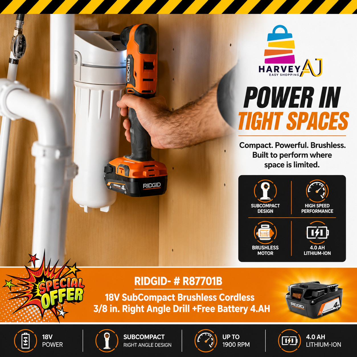 18V SubCompact Brushless Cordless 3/8 in. Right Angle Drill Tool Only