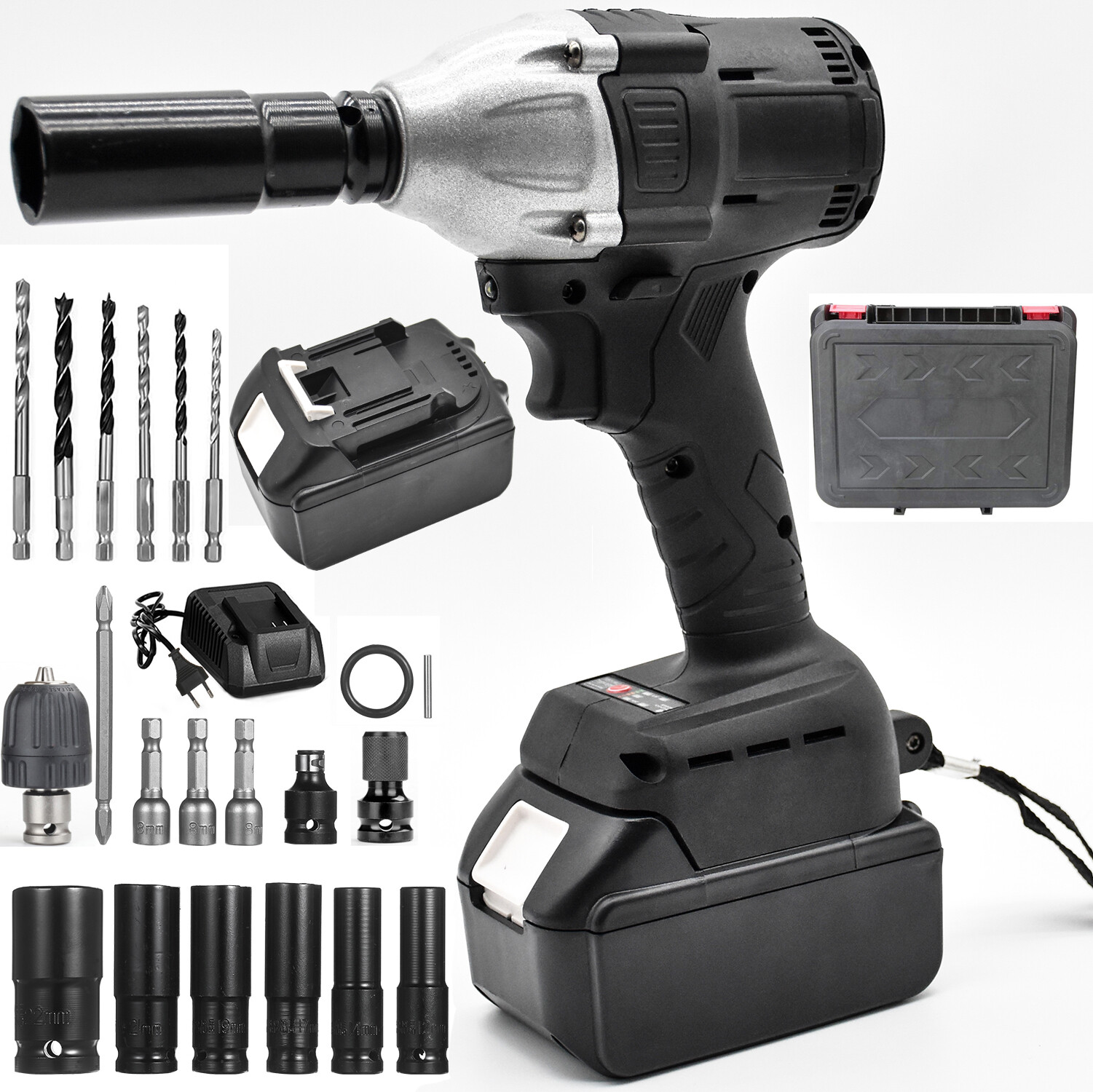 800Nm 1/2 » Electric Impact Wrench Cordless Brushless Gun 2 Battery Driver Tool