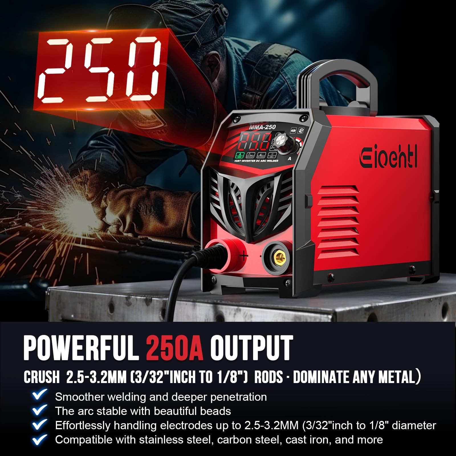 250Amp Stick Welder 110V/220V Dual Voltage, with LED Display ARC Welding Machi