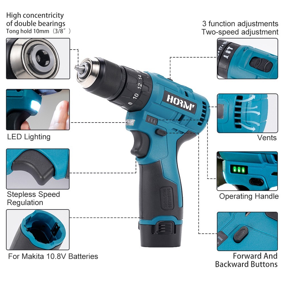 Cordless Hammer Drill with 2 Battery and Fast Charger Brushless Impact Driver US