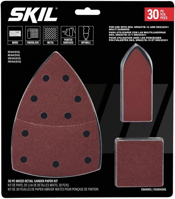 30 Piece Mixed 60/80/120/240 Grits Detailed Sand Paper Kit for SKIL Sanders New