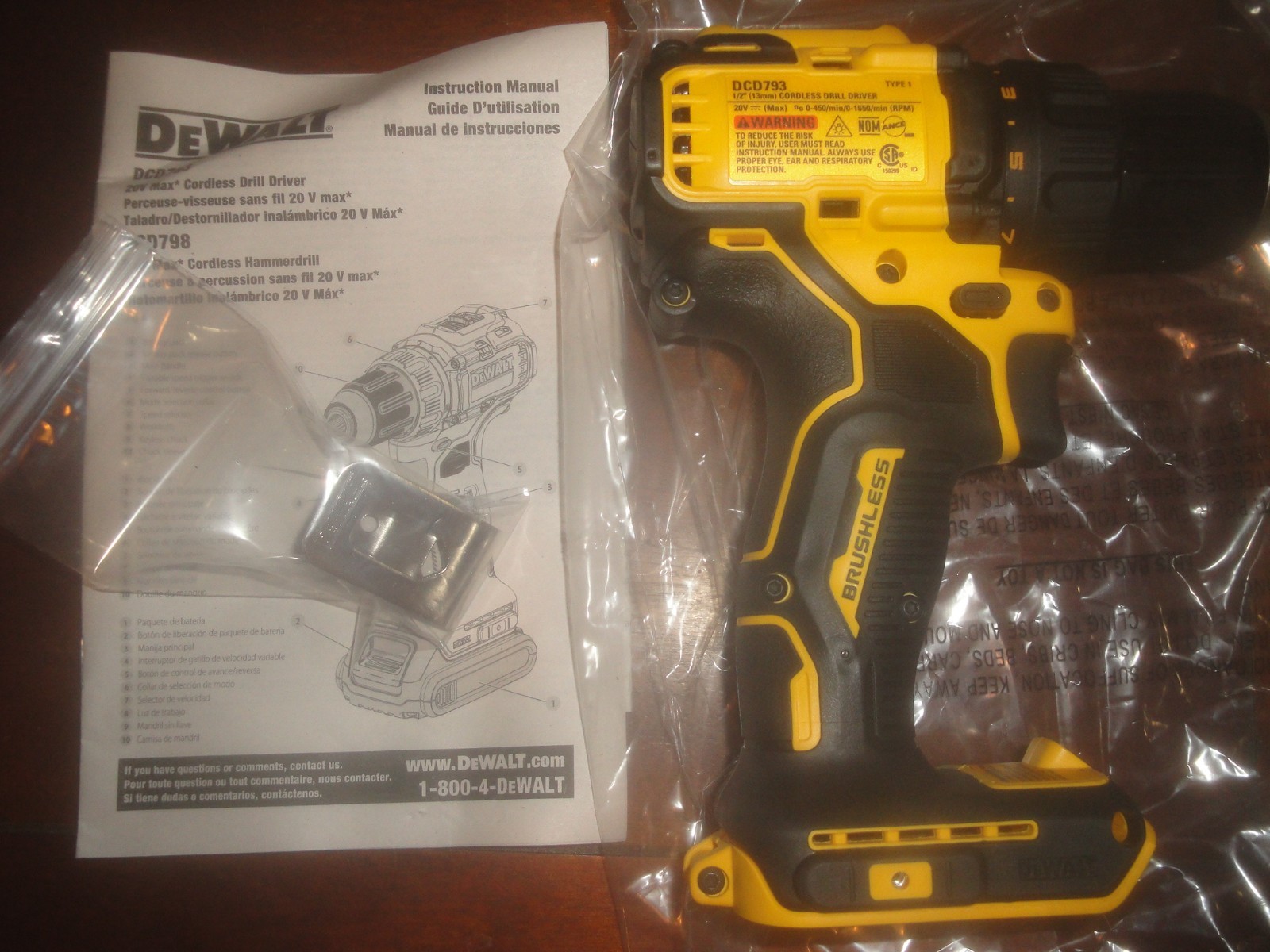 New DeWALT DCD793 20V MAX Brushless Li-ion 1/2&Prime; Cordless Compact Drill Driver.
