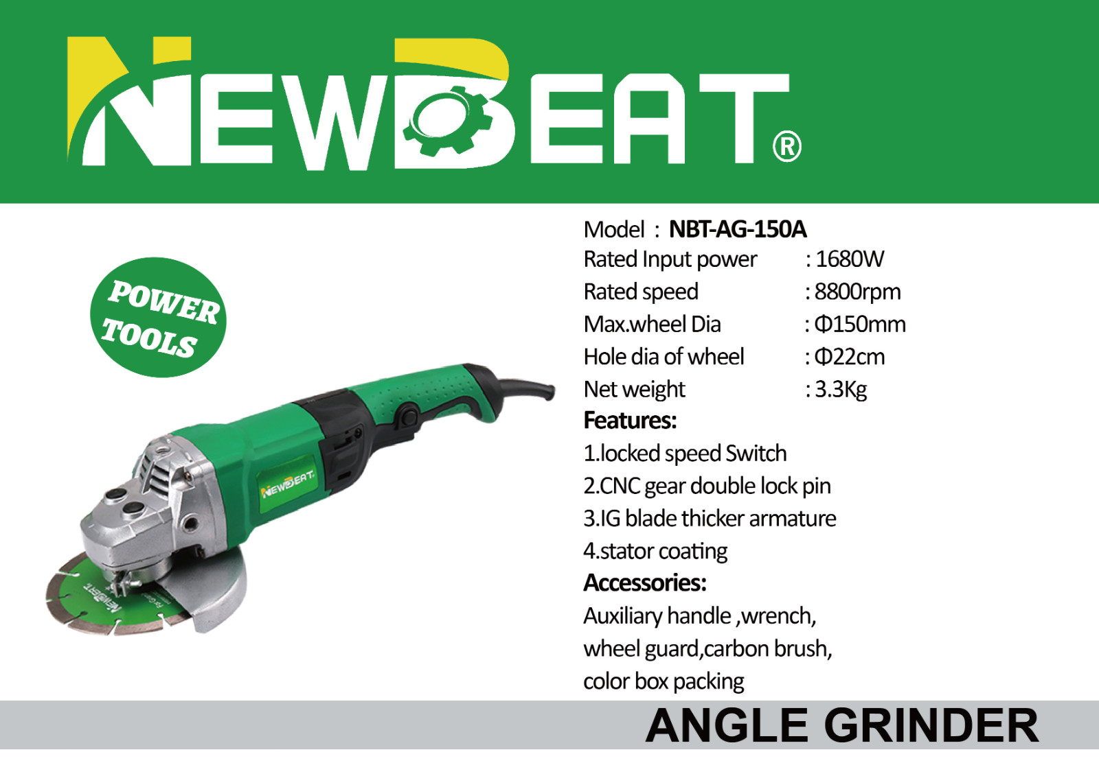 1680W Angle Grinder 6 Inch 150mm Kit with Diamond Blade & Spare Brushes