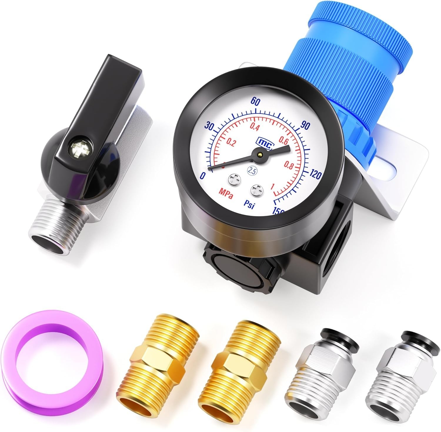 5-In-1 1/4 Inch NPT AR2000 Mini Pressure Regulator Kit for Compressed Air System