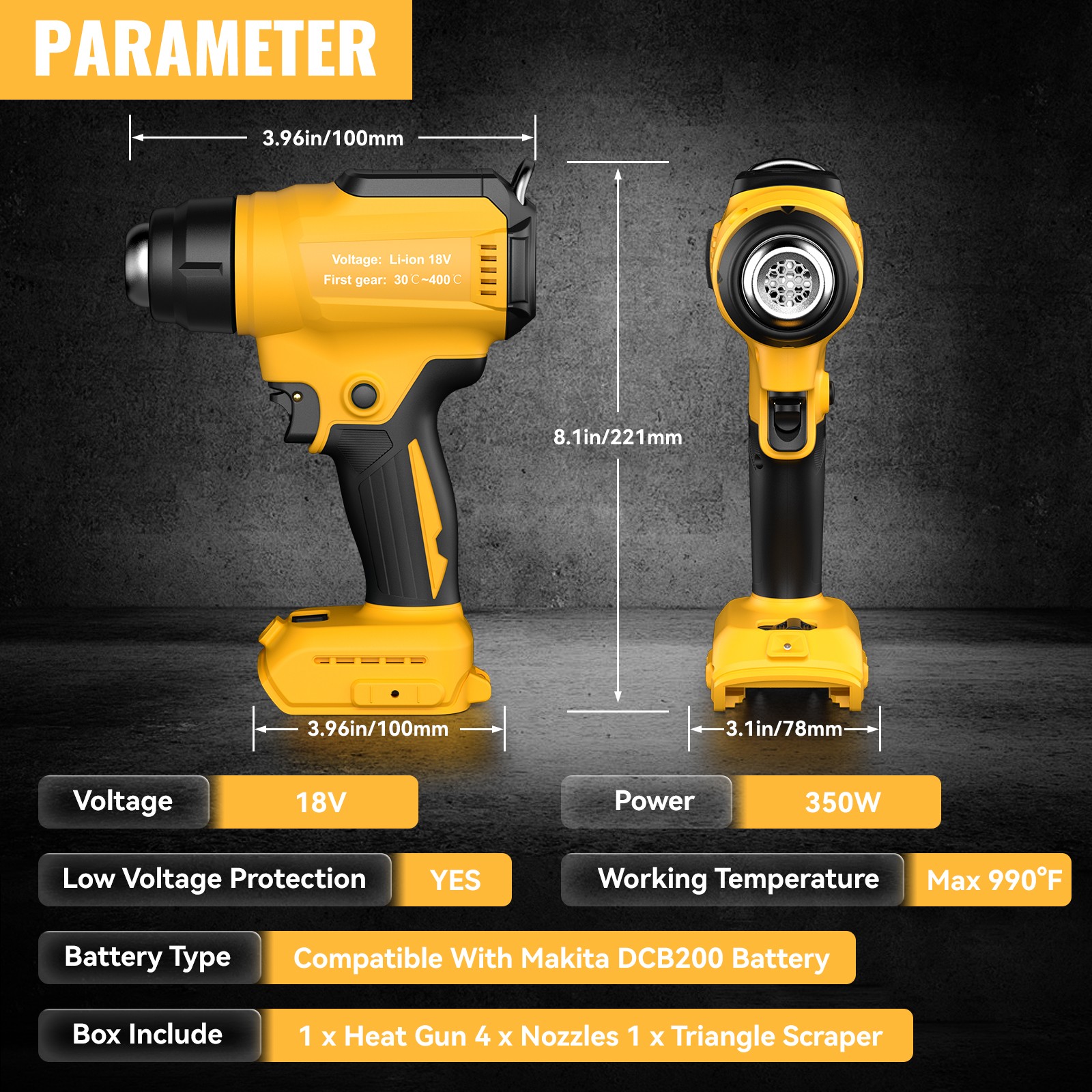 Cordless Heat Gun Hot Air Gun For Dewalt 20V Max Li-ion Battery w/4 Nozzles NEW