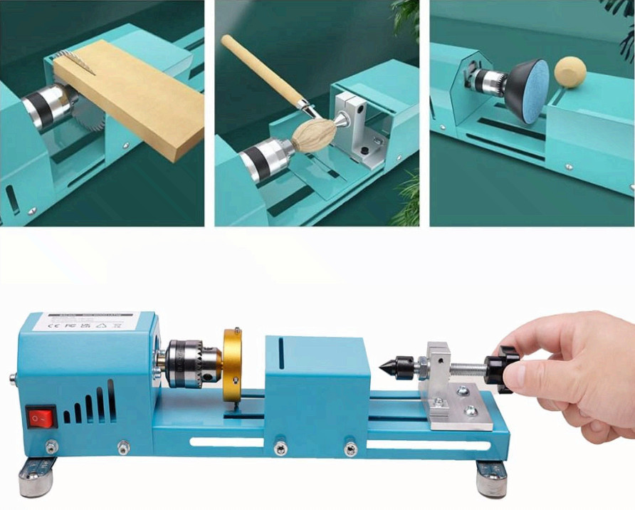 Mini Wood Lathe Machine 24V 96W 7-Speed Multi-Purpose for Cutting & Milling