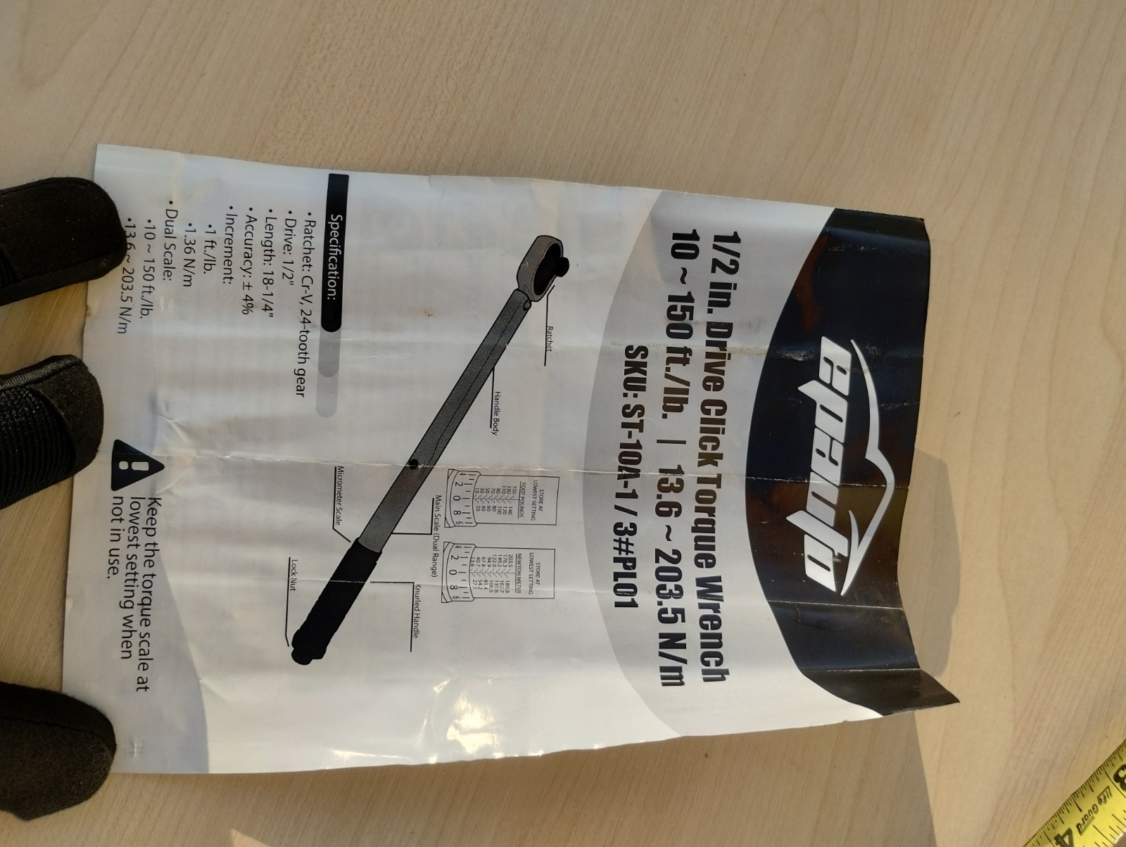 New EPAuto 1/2&Prime; Click Torque Wrench 10-150 ft-lb, 3/8&Prime; Adapter & Used Extension