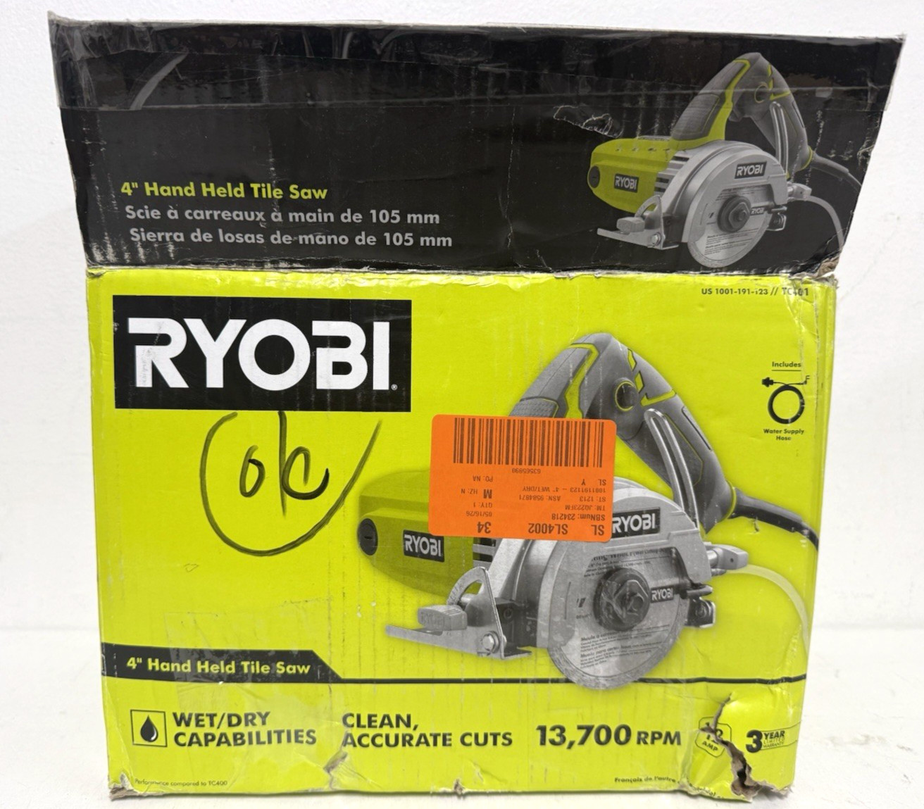 RYOBI 12 AMP Blade Corded Wet Tile Saw 4-Inch Tile Saw (TC401)