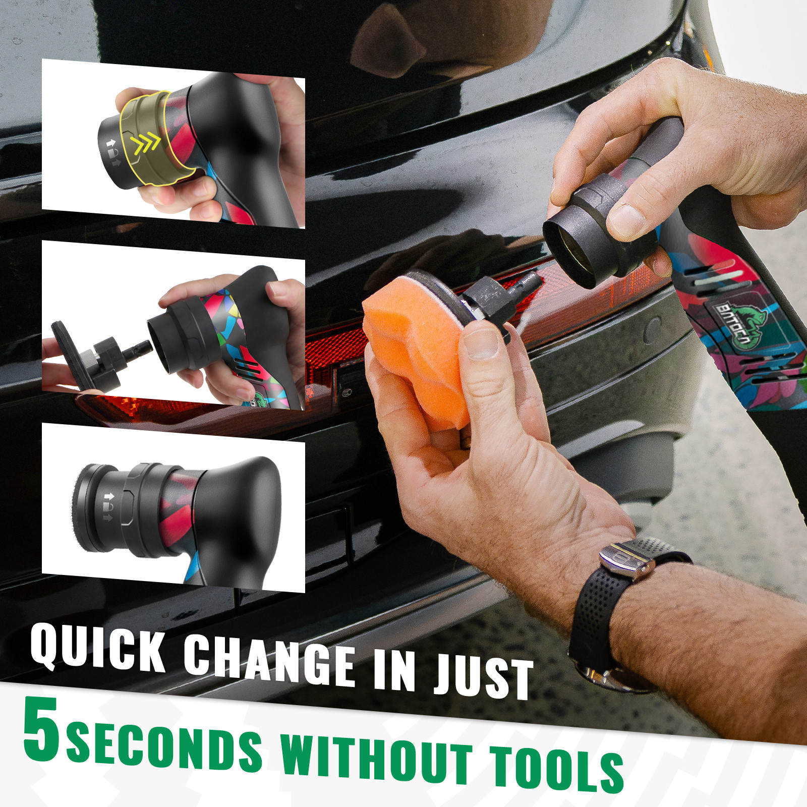 BATOCA S5 Cordless Mini Car Polisher Buffer Sander 1&Prime; 2&Prime; 3&Prime; Polishing Machine DA