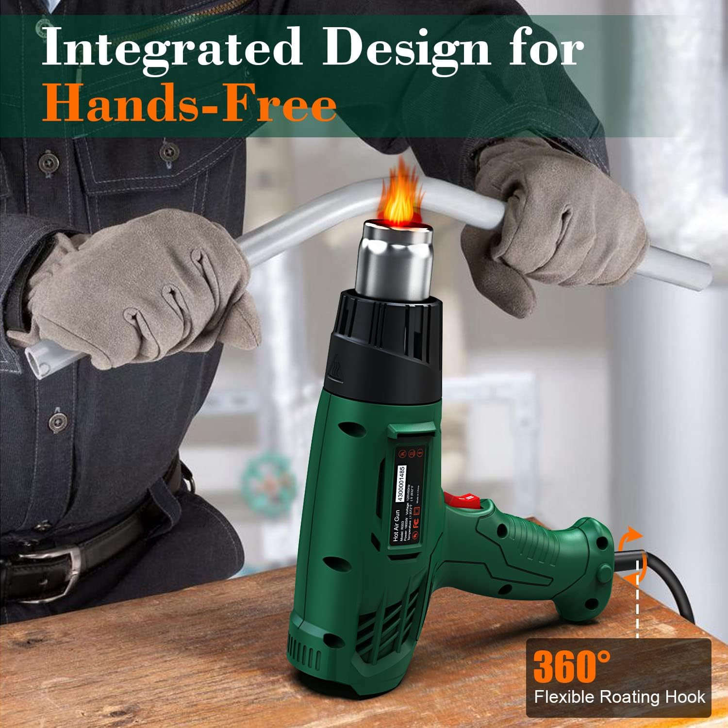 Heat Gun, Heavy Duty Hot Air Gun Kit Dual Temperature Settings 572℉~932℉ (300℃-5
