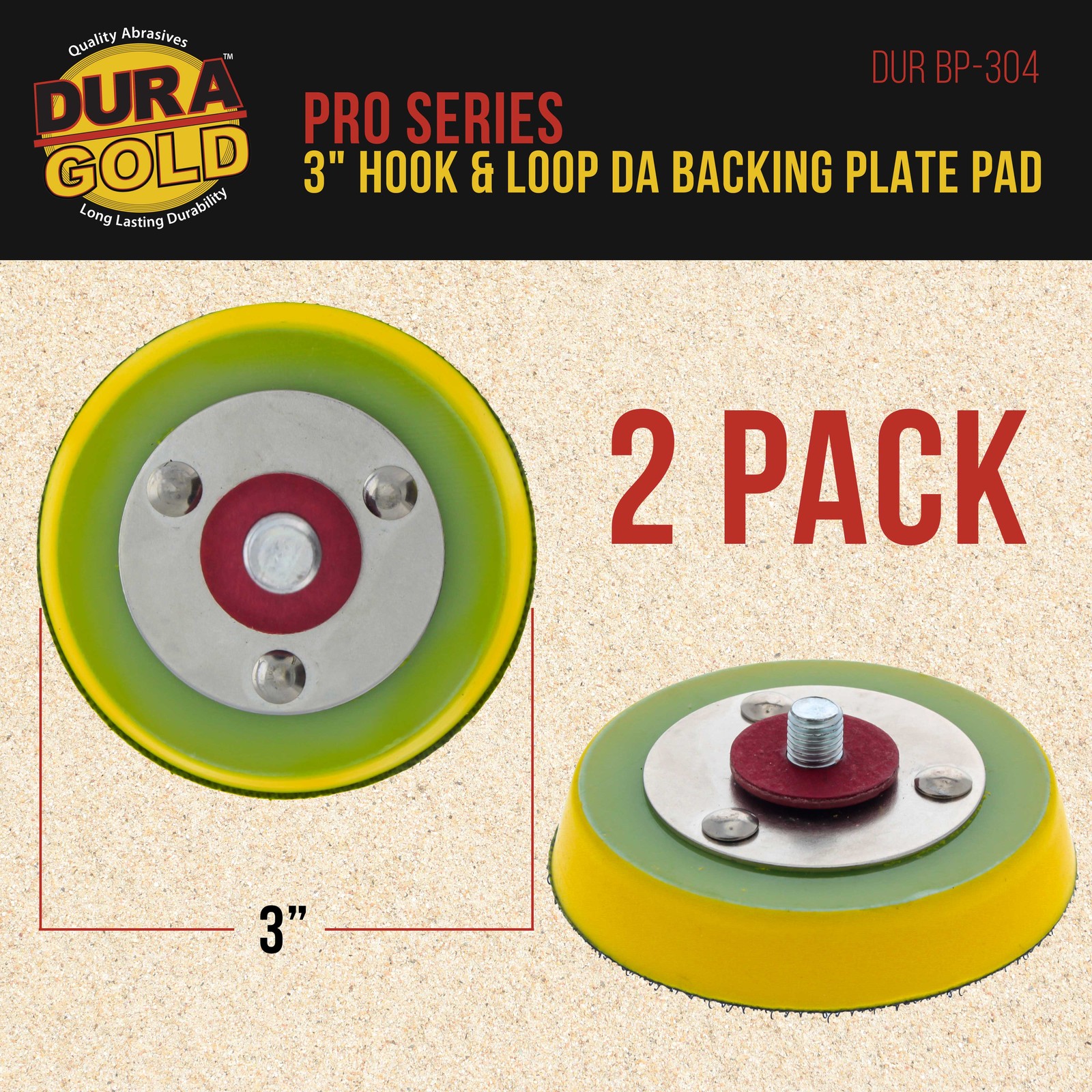 2 Dura-Gold 3&Prime; Hook & Loop DA Backing Plate Pads Thick, for Auto Sander Polisher