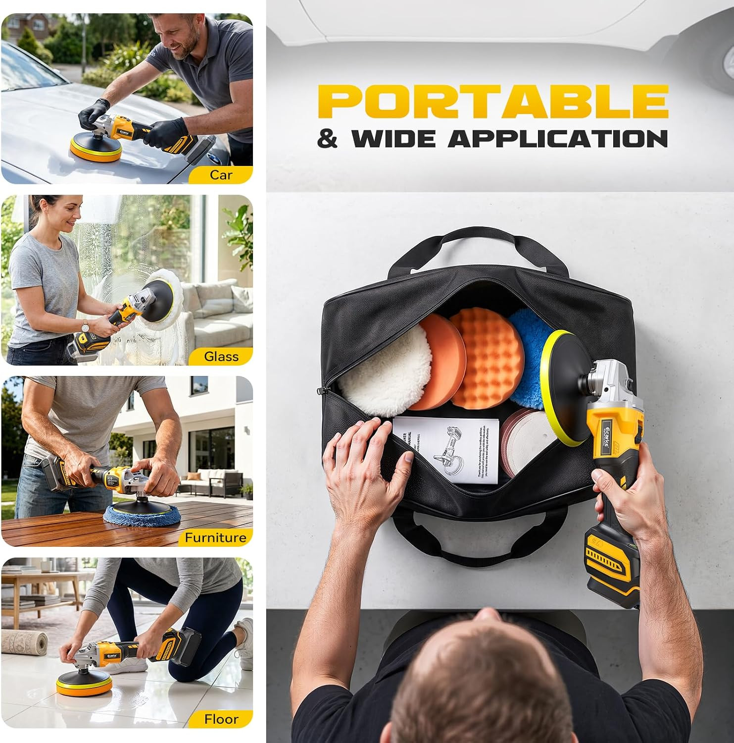 Cordless Car Buffer Polisher Kit Compatible with Dewalt 20V Battery(Tool Only),