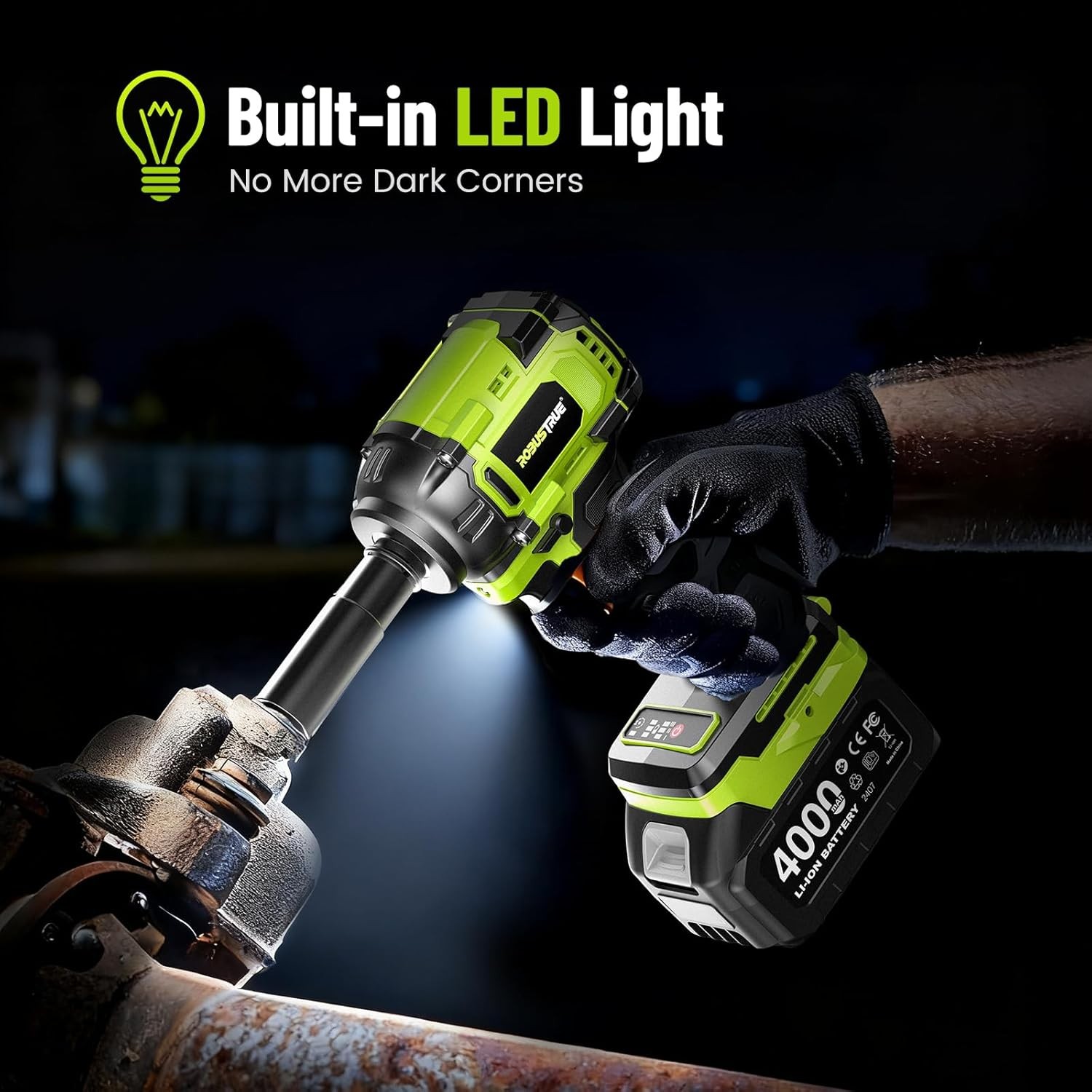 Cordless Impact Wrench, 590Ft-lbs (800N.m) Brushless 1/2 inch, 2800RPM High Torq