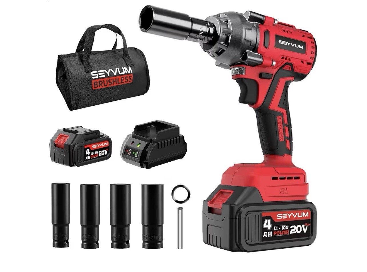 SEYVUM 1/2 in Brushless Cordless Impact Wrench – 320 Ft-lbs, LED, 4 Sockets, Bag