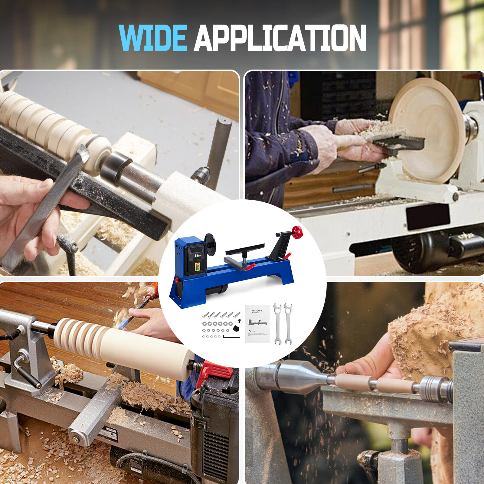 Wood Lathe 14&Prime; x 20&Prime; Benchtop Machine 0.5 HP Variable Speed W/ Wrench & Chisels
