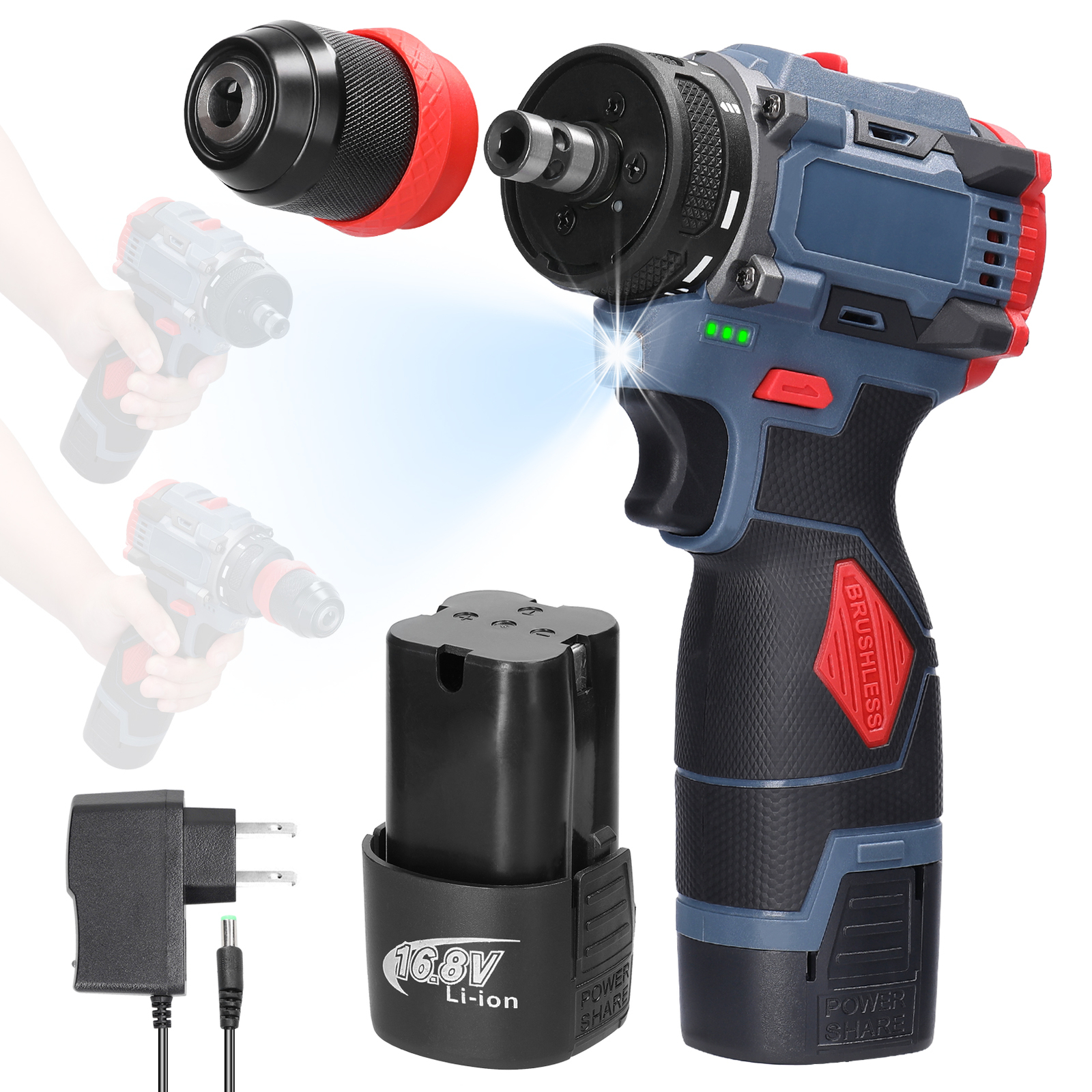 16.8V 2in1 Drill Electric Screwdriver Multi-function Tool S6G1