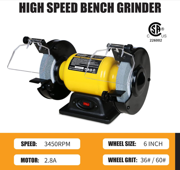 2.8A 1/2HP 6&Prime; Bench Grinder CSA Listed High-Speed Table Grinder for Sharpening