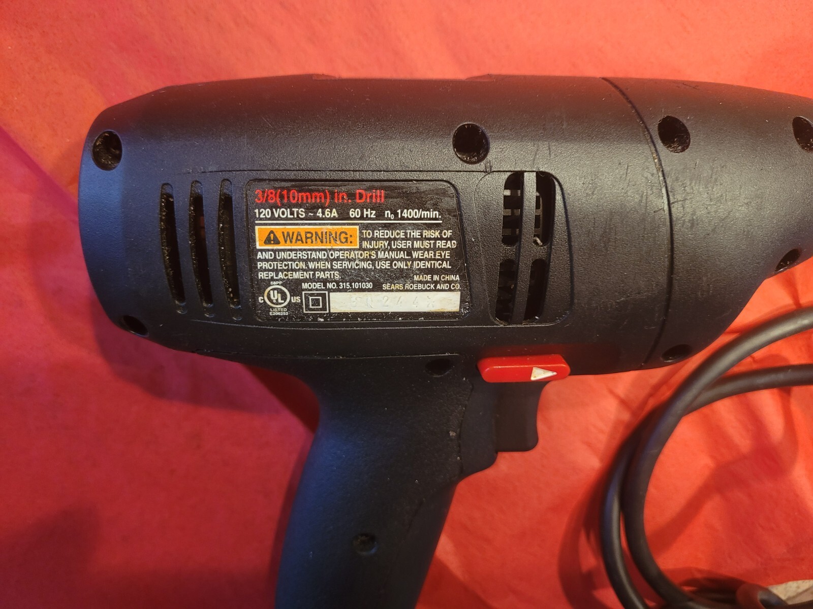 Craftsman 3/8 in Drill 315.101030, Corded, 1400 RPM, 4.6A – TESTED – WORKS