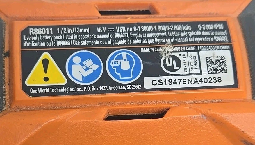 Ridgid 18V OCTANE 1/2&Prime; Impact Wrench R86011 And Charger 2ah Battery Drill Kit